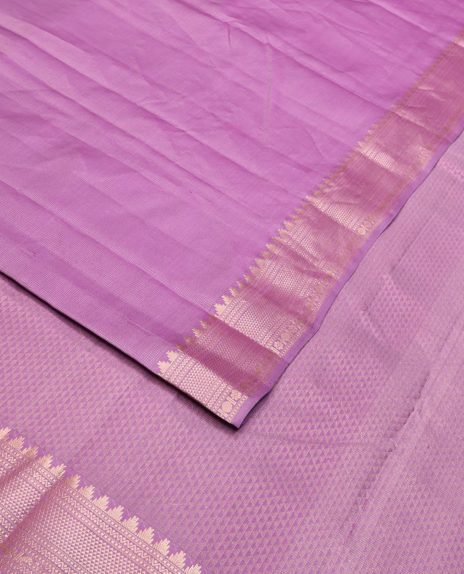 Pinkish purple zari design silk saree, ara maadam pallu & zari border of thazampoo rekku,muthu,neli,rudraksham,ara maadam & kamalam
