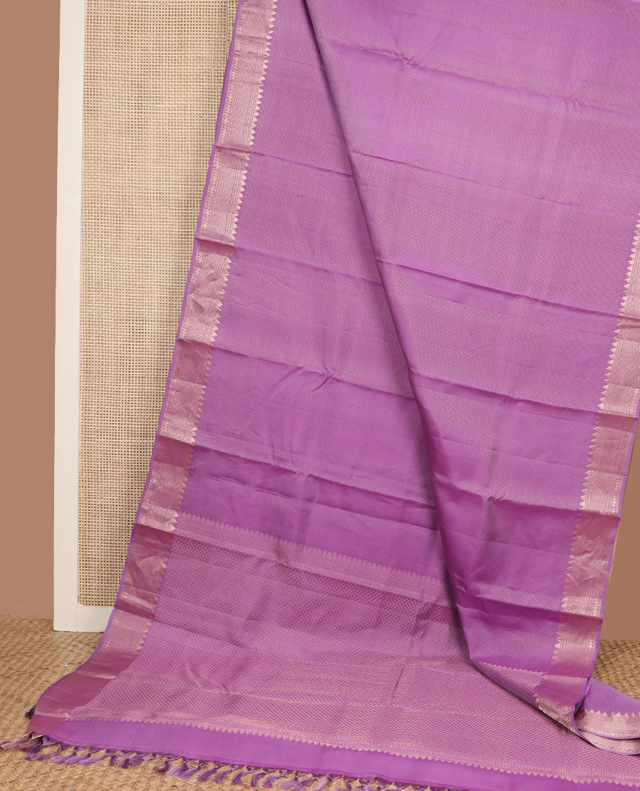 Pinkish purple zari design silk saree, ara maadam pallu & zari border of thazampoo rekku,muthu,neli,rudraksham,ara maadam & kamalam