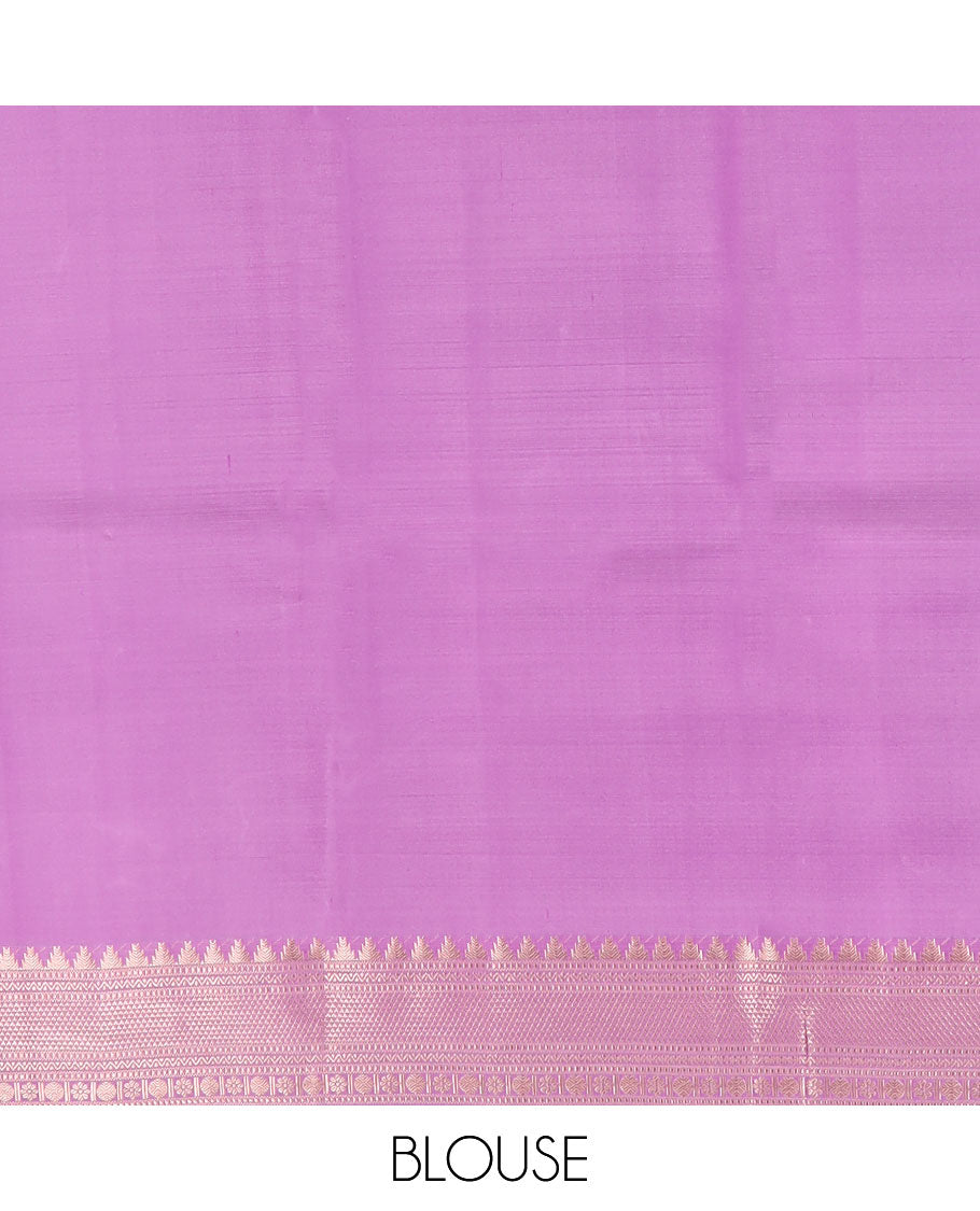 Pinkish purple zari design silk saree, ara maadam pallu & zari border of thazampoo rekku,muthu,neli,rudraksham,ara maadam & kamalam