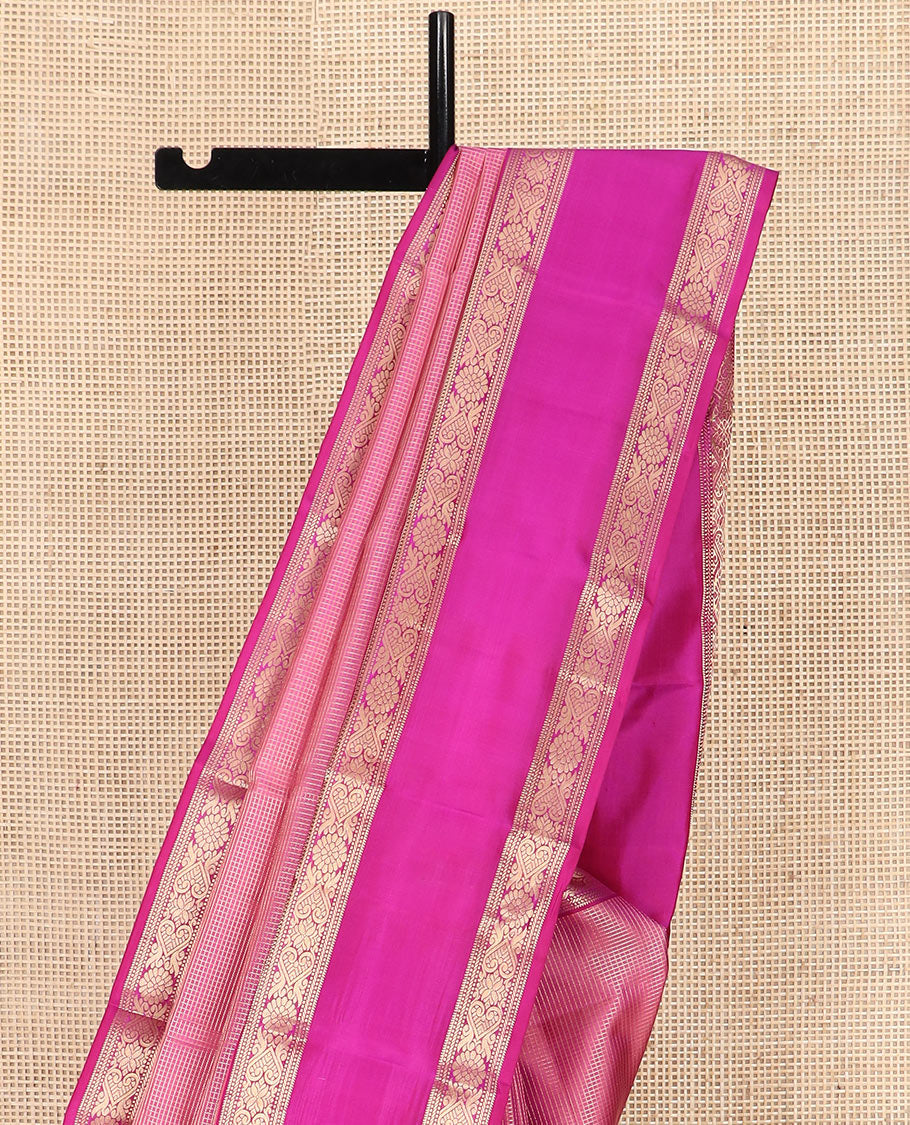 Pink Vasundhara Silk Saree Artfully Detailed with Zari Micro-Checks, Complemented by a Contrast Rettai Pettu Border of Traditional Designs, Pallu Steeped Geometric Designs, and a Contrast Blouse