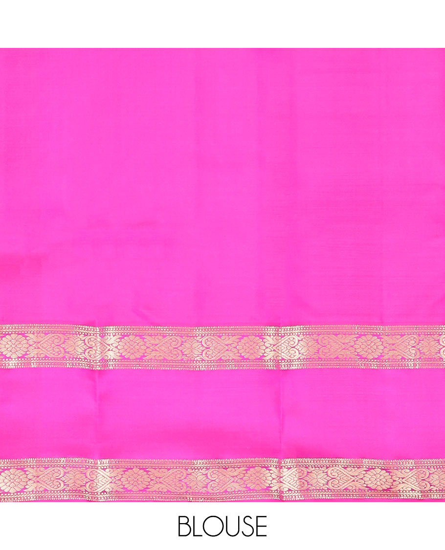Pink Vasundhara Silk Saree Artfully Detailed with Zari Micro-Checks, Complemented by a Contrast Rettai Pettu Border of Traditional Designs, Pallu Steeped Geometric Designs, and a Contrast Blouse