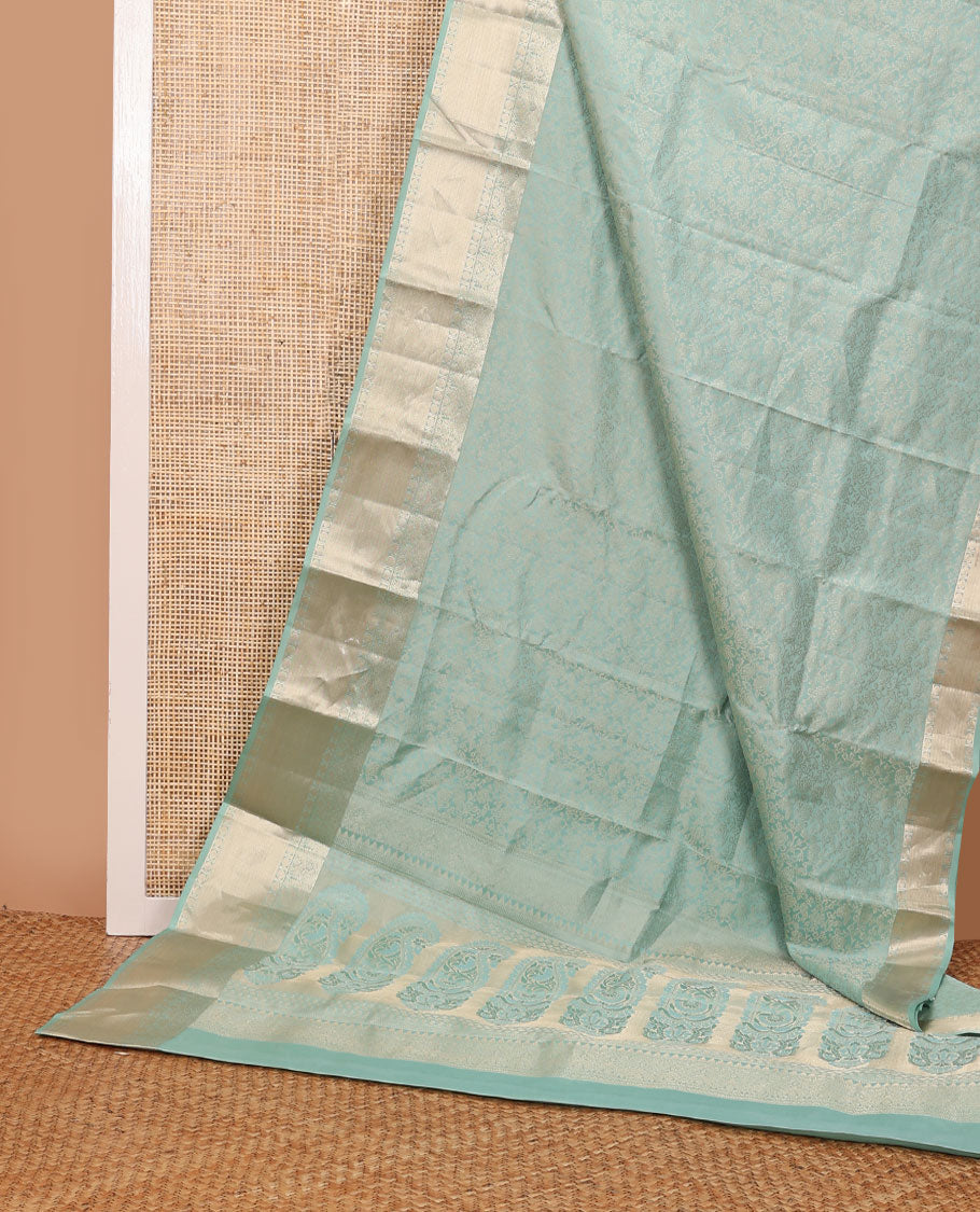 Blue jacquard wedding silk saree, intricate pallu & zari border of mayil, vanki & rudraksham designs