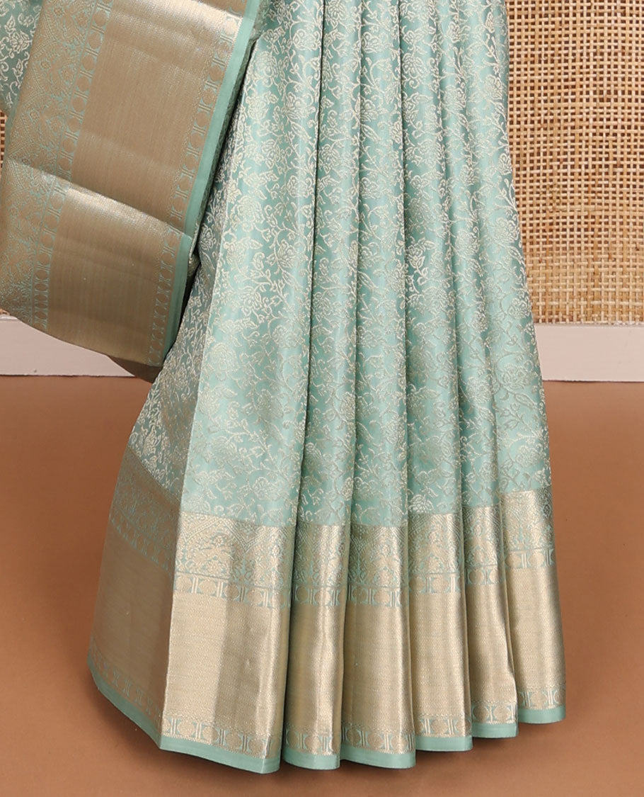 Blue jacquard wedding silk saree, intricate pallu & zari border of mayil, vanki & rudraksham designs