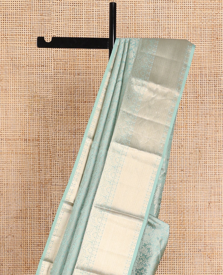 Blue jacquard wedding silk saree, intricate pallu & zari border of mayil, vanki & rudraksham designs