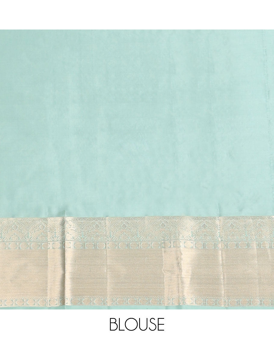 Blue jacquard wedding silk saree, intricate pallu & zari border of mayil, vanki & rudraksham designs