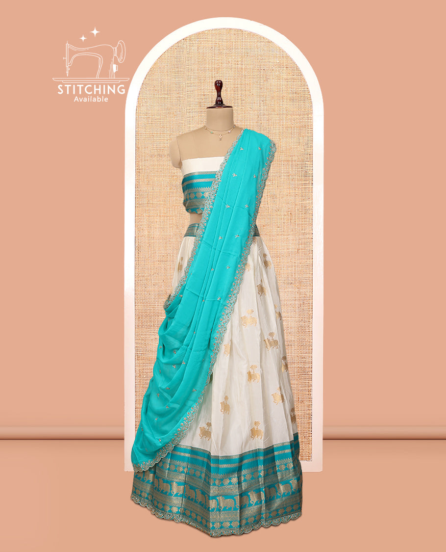 White-Blue Banaras Half-Saree