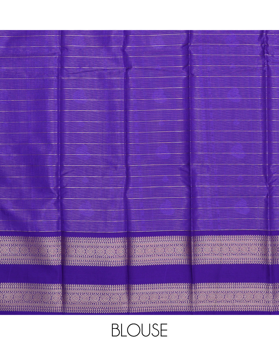 Peach art silk pavadai set, zari design with contrast traditional zari rettai pettu bordered skirt and a contrast zari border blouse