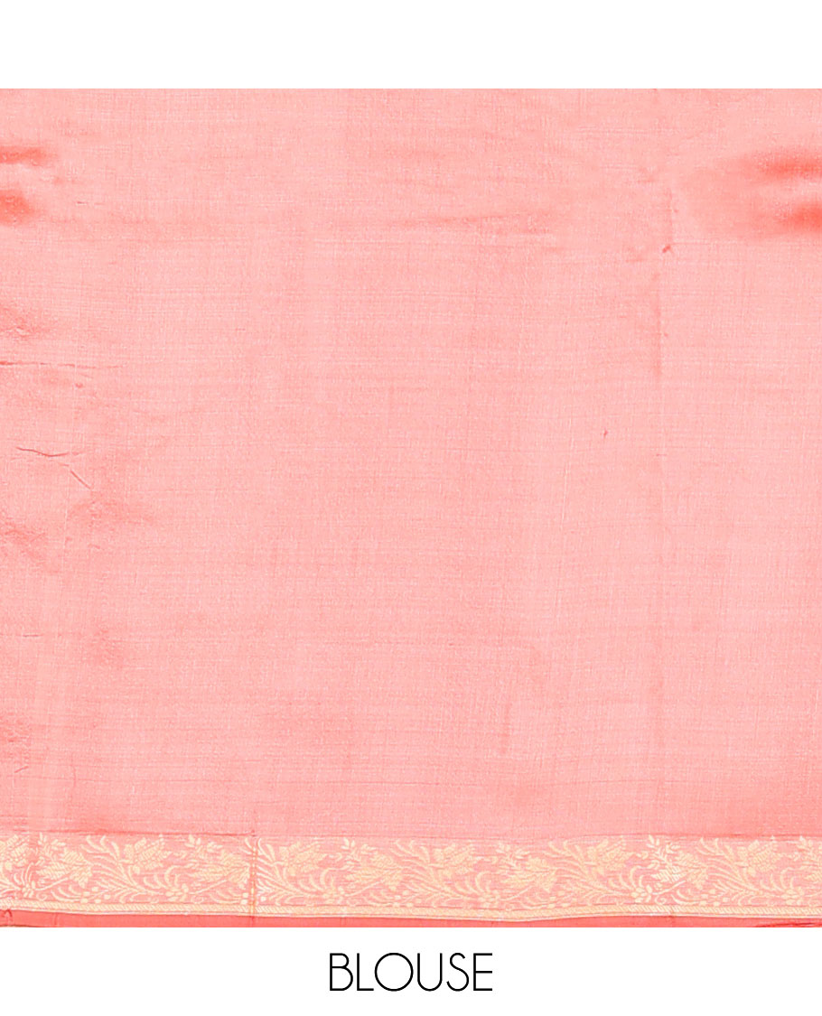 Peach buttas banarasi kathan silk saree, floral creeper border, and pallu of floral jaal design