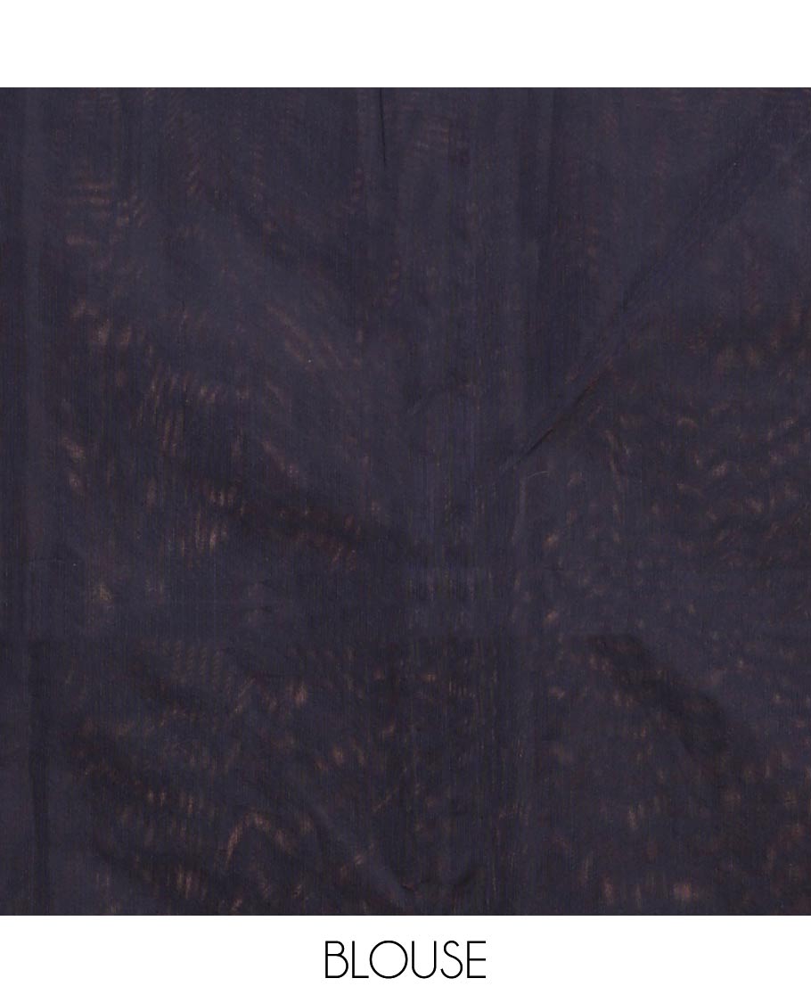 Borderless terracotta red buttas semi-silk cotton saree, contrast floral design pallu