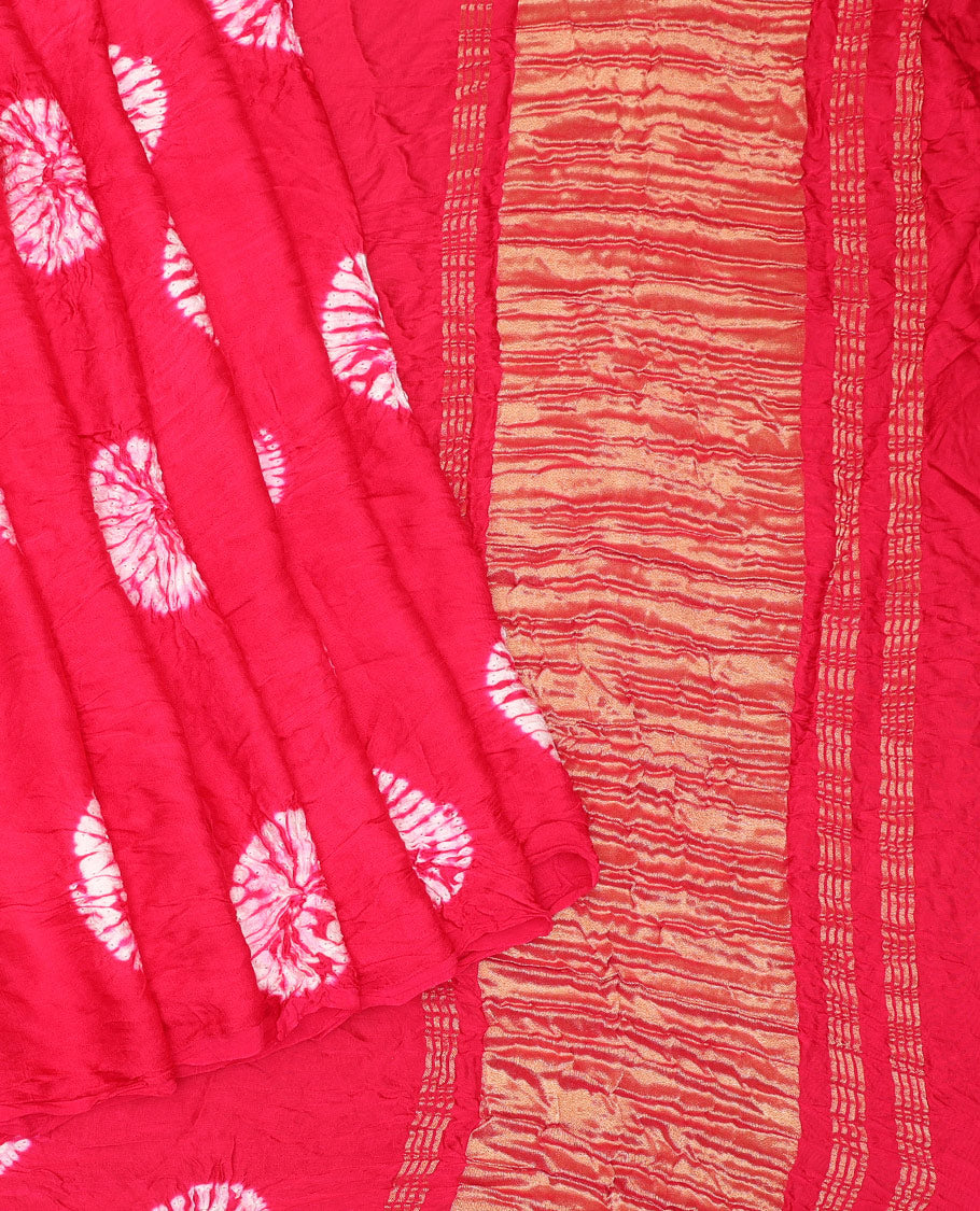 Borderless Pink Bandhani Dola Silk Saree