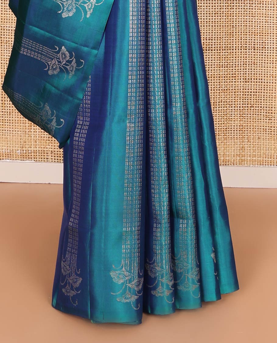 Borderless blue zari buttas soft silk saree, zari pallu of geometric designs