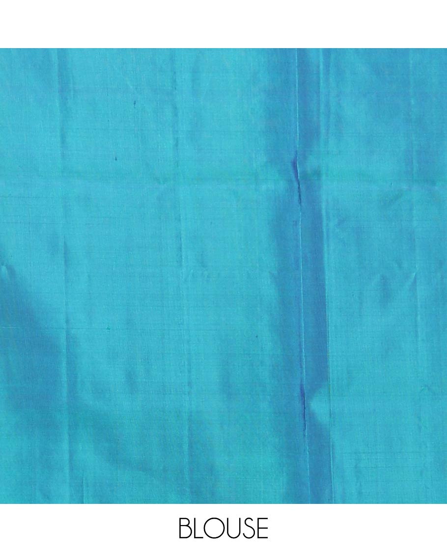 Borderless blue zari buttas soft silk saree, zari pallu of geometric designs