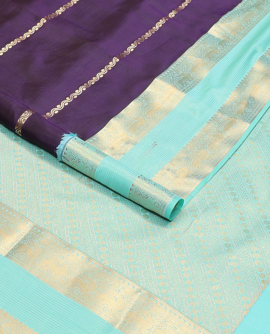 Violet striped vasundhara elite silk saree with self Contrast intricate zari design border & striped, floral design pallu