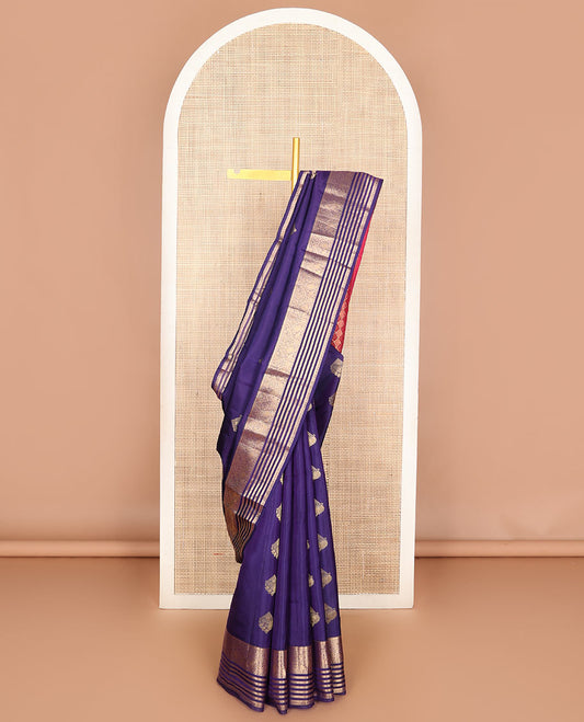 Navy blue zari buttas Vasundhara silk mix saree, traditional  zari border & contrast jaal pallu
