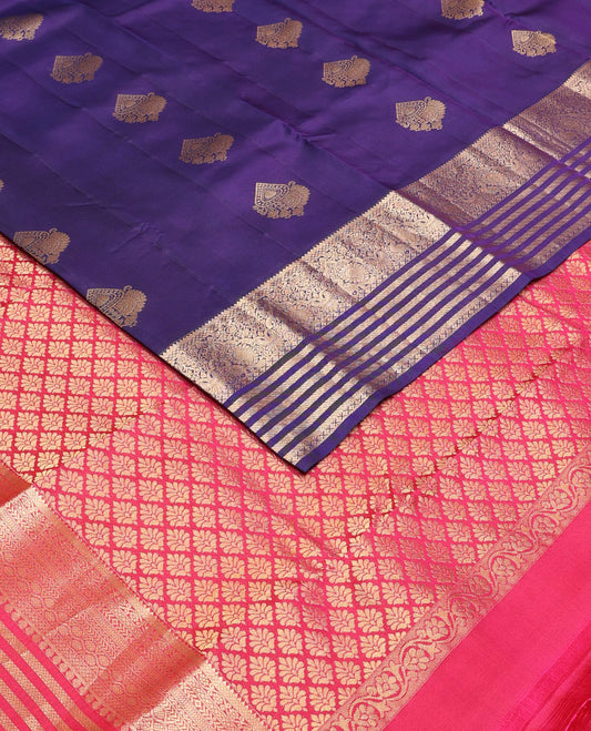 Navy blue zari buttas Vasundhara silk mix saree, traditional  zari border & contrast jaal pallu