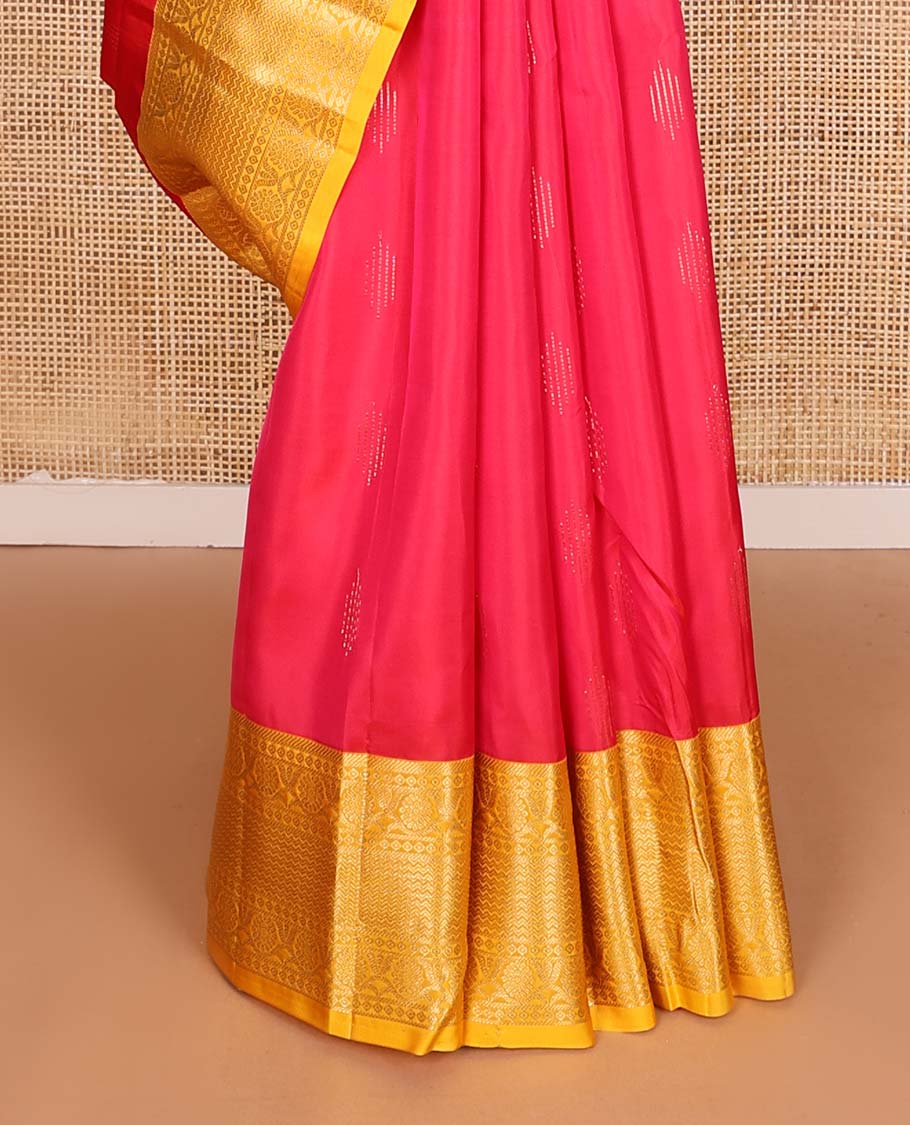 Pink zari buttas Vasundhara silk mix saree, contrast border of banaras, vanki and kodi visiry, and intricate pallu