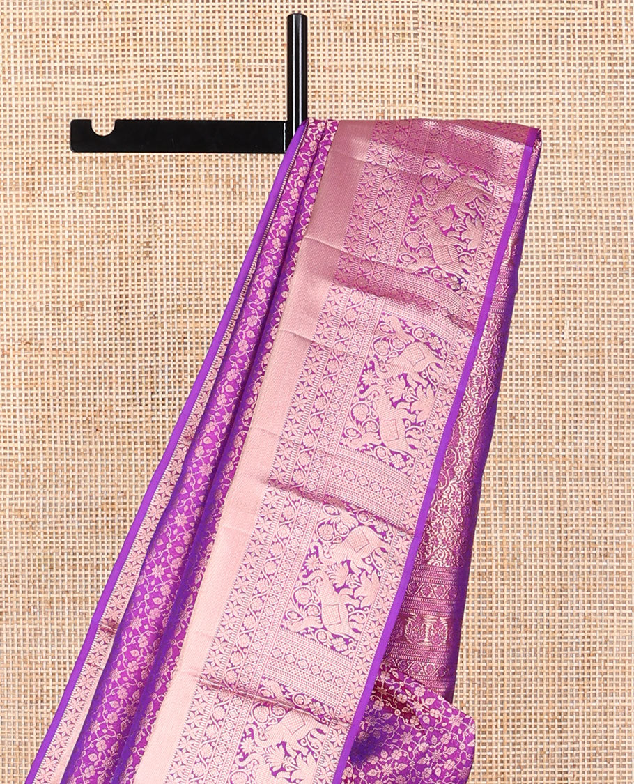 Purple jacquard kancheepuram silk saree with self border of intricate zari design & floral design pallu