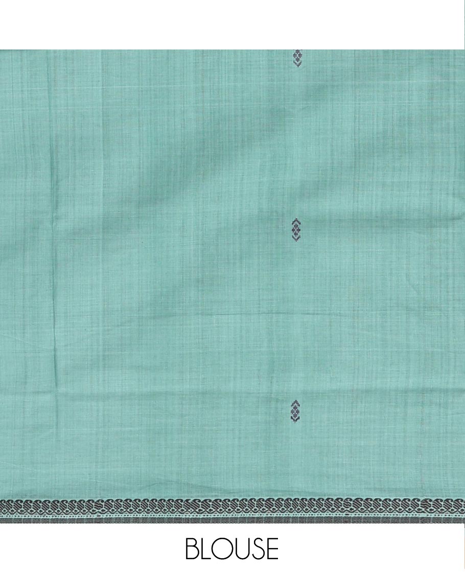 Blue Andhra Cotton Saree, Subtly Woven with Thread Buttas All Over Its Body, Subtly Sparked with a Paisley-Patterned Border, Pallu of Stripes and Buttas, and Paired with a Matching Blouse