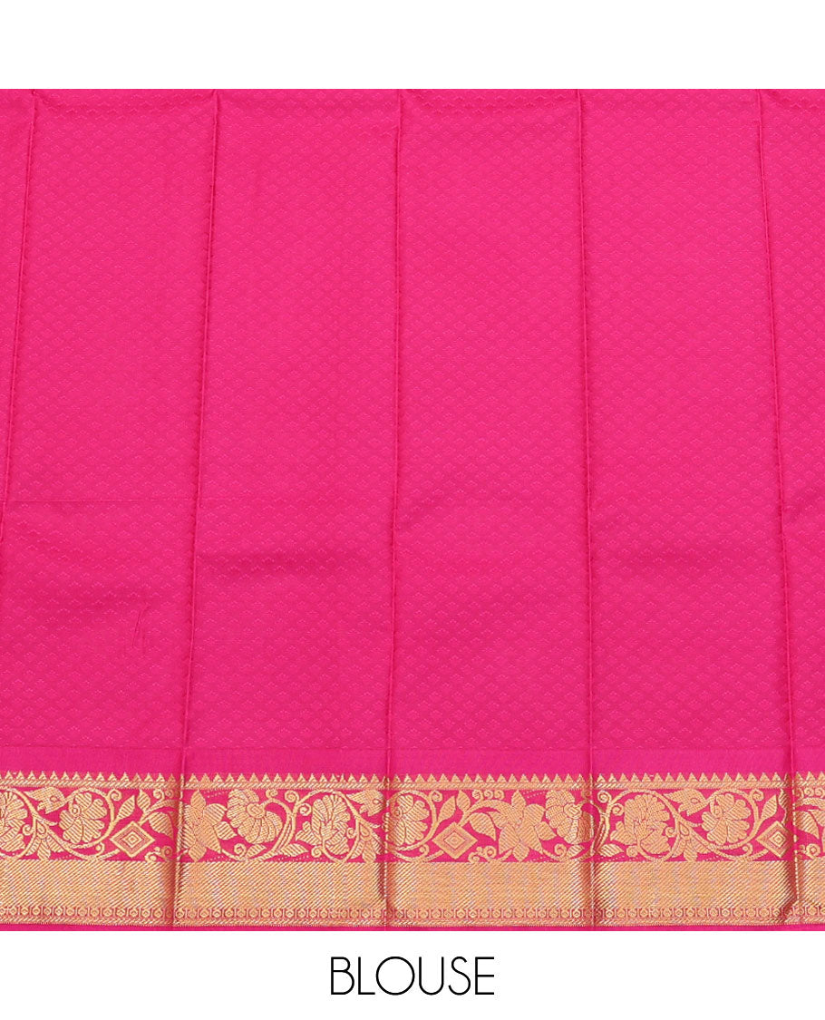 Blue Budget Silk Saree, Decked Up with Jaal Design All Over Its Body, Complemented by a Contrast Floral Creeper Design Border, Grand Pallu, and Paired with a Contrast Blouse