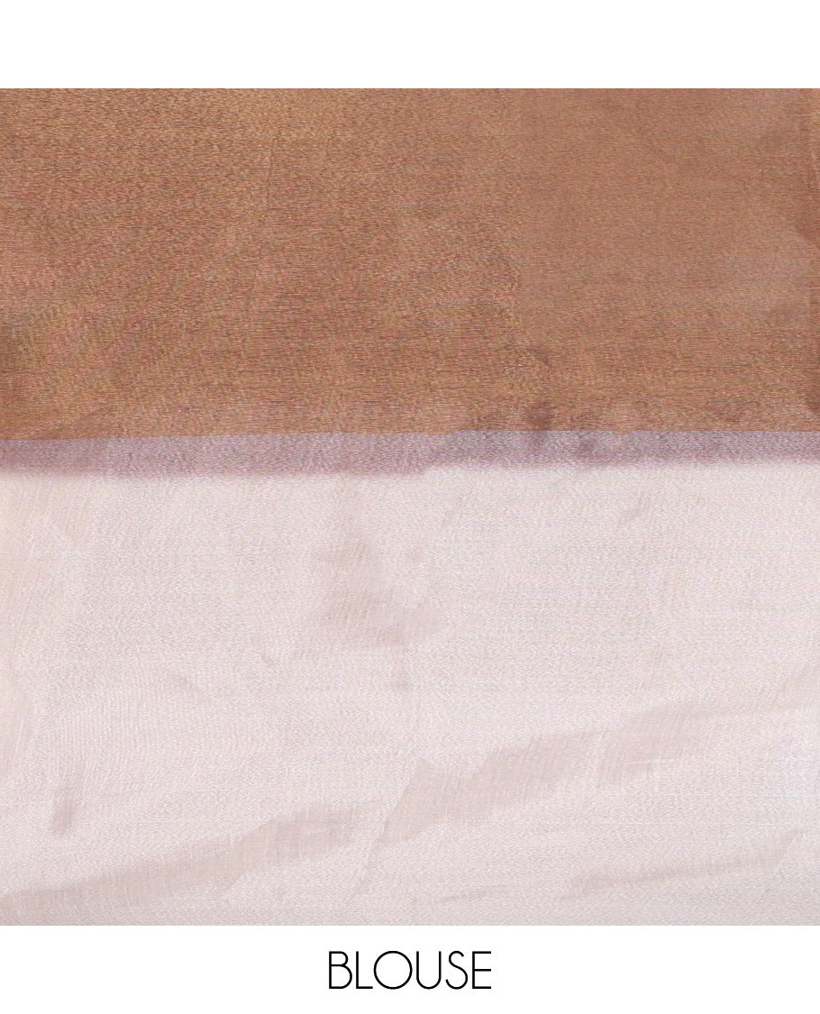 Borderless Brown Plain Tissue Saree, a Self-Pallu with Tassels, and a Matching Blouse