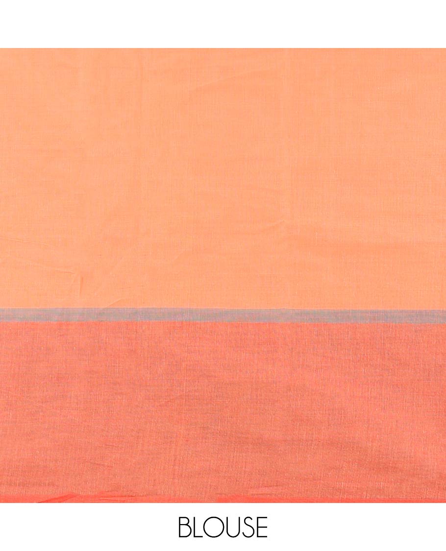 Orange floral motifs chirla cottton saree with contrast floral vine design border & floral, striped design pallu