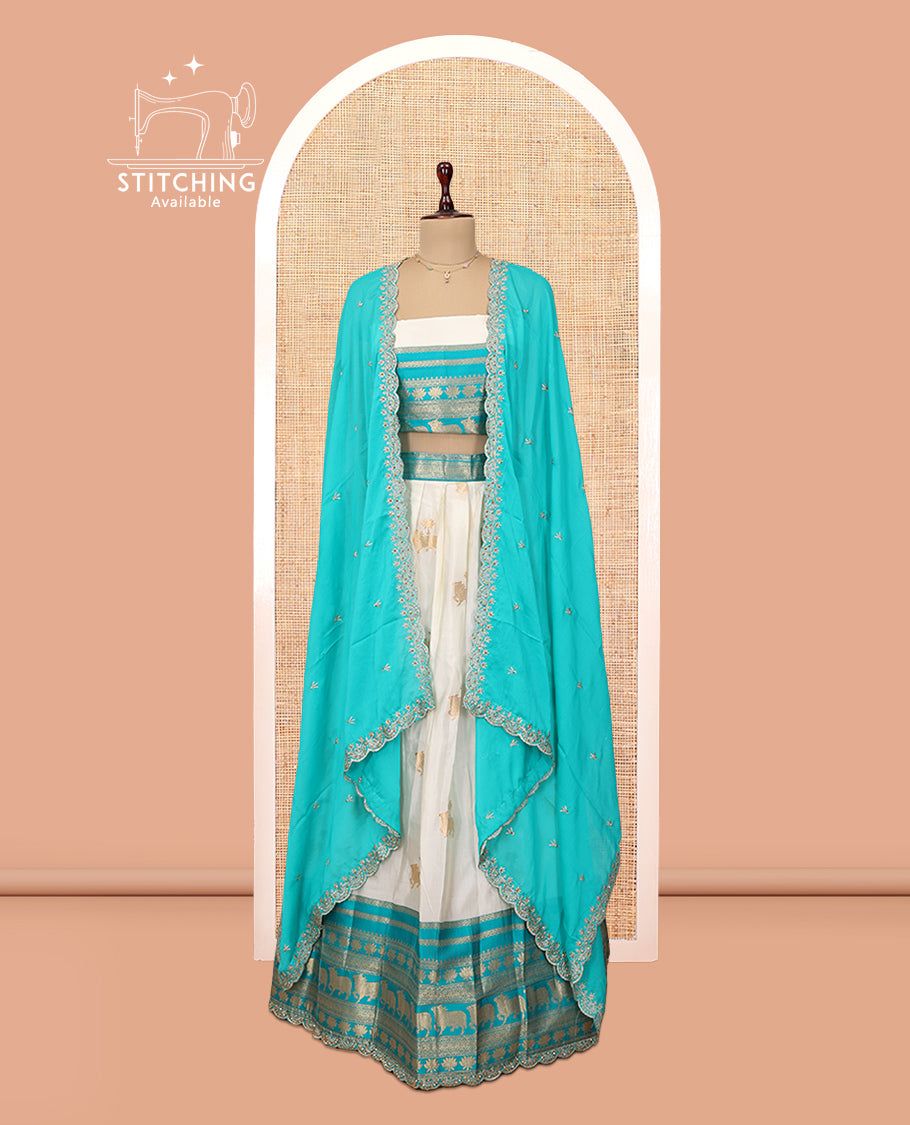 White-Blue Banaras Half-Saree