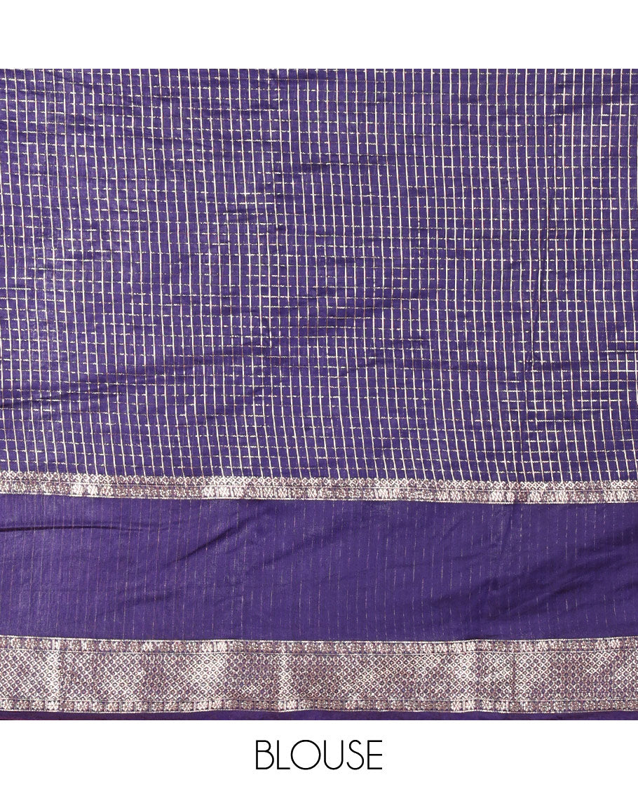 Green zari checked Assam cotton saree, contrast traditional zari design border, zari design pallu, and a contrast zari design blouse