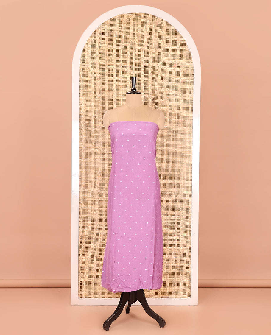 Pink and Orange Semi-Silk Material Churidar Set, Accentuated with Bandhani Dots Print, Comes with a Plain Santoon Bottom, and Paired with a Double-Colored Dupatta of Bandhani Dots Print