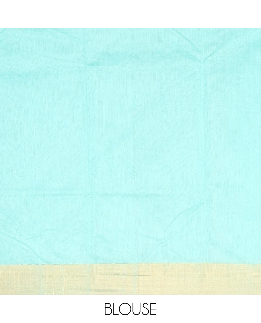 Light blue chanderi cotton saree with contrast zari border & leaf motifs pallu