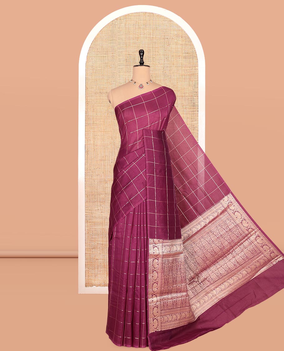Borderless Magenta Chanderi Cotton Saree, Grand Intricately Designed Pallu, and a Matching Blouse