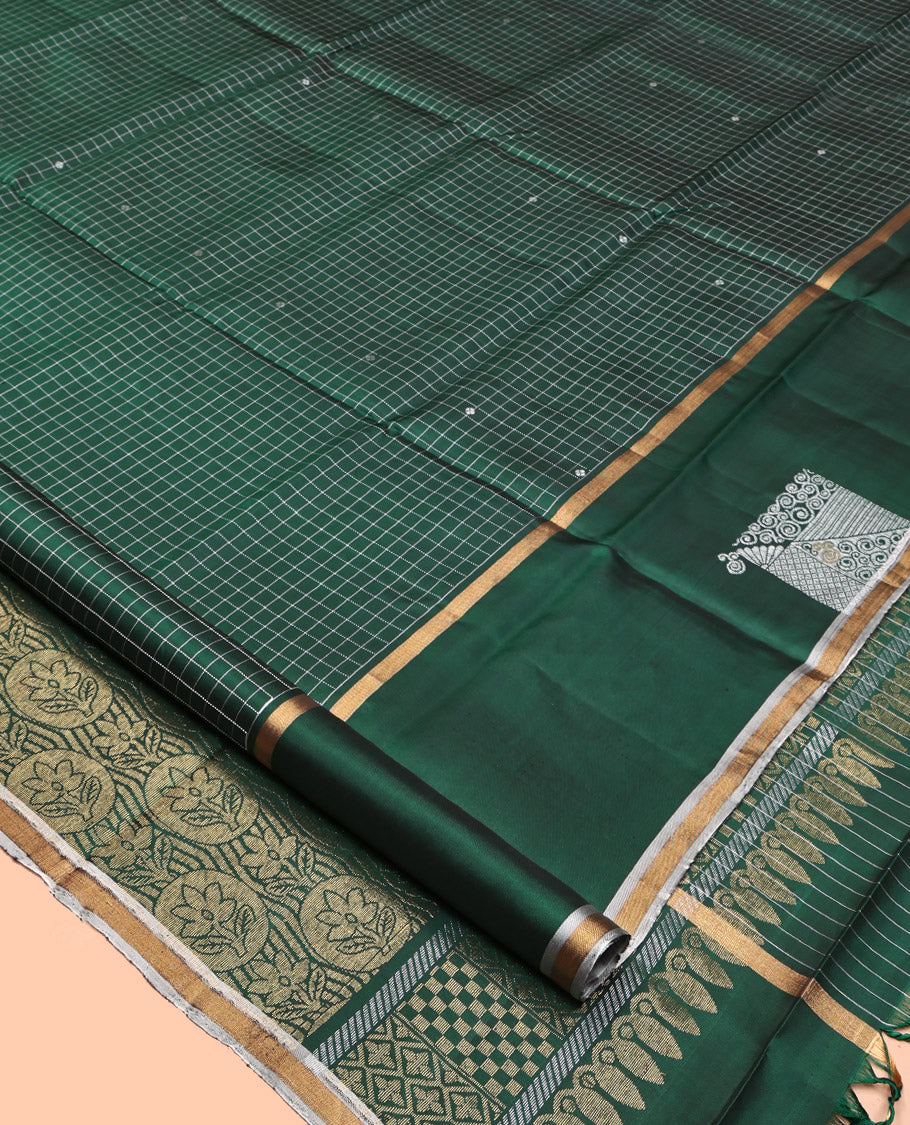 Green Mayuri Lite Silk Mix Saree, Finely Crafted with Buttas and Checks, a Self-Border, Pallu of Intricate Designs, and a Matching Blouse