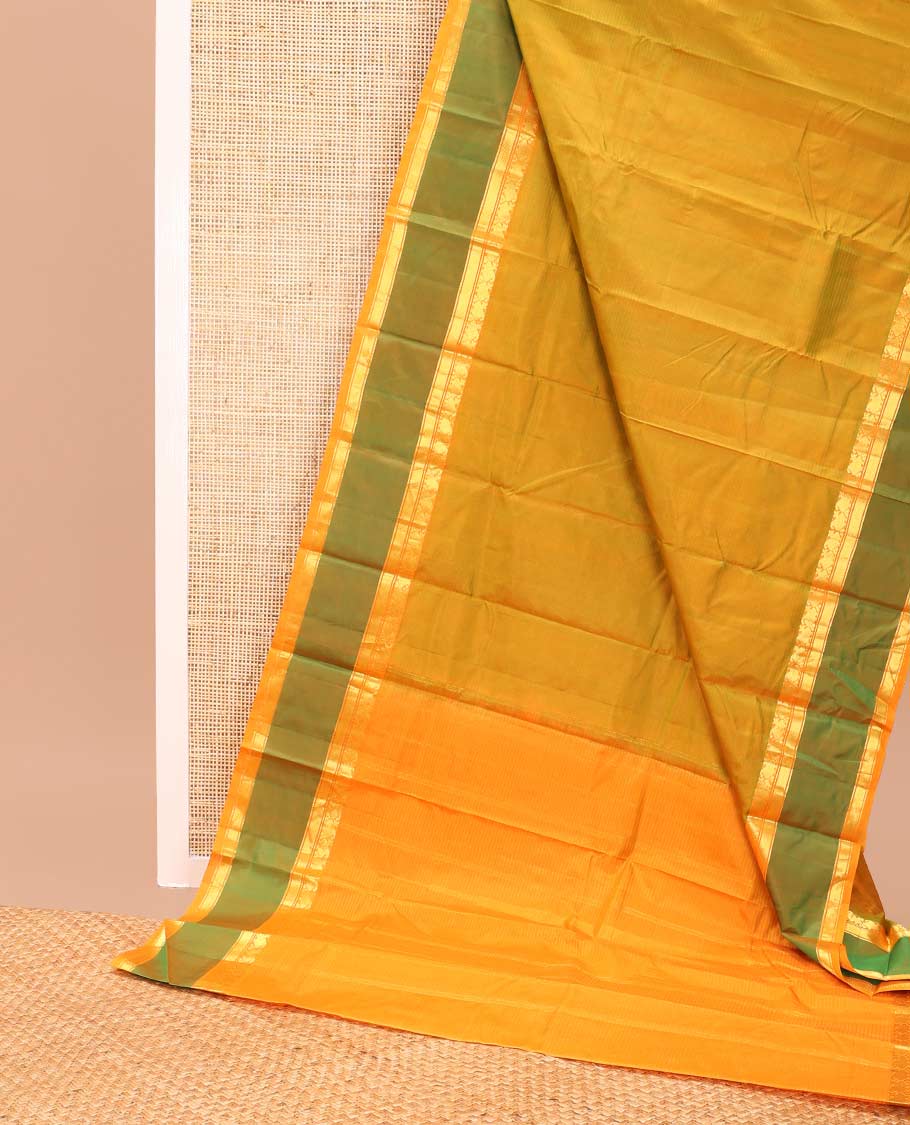 Mustasd striped kancheepuram silk saree with contrast intricate zari design border & striped pallu