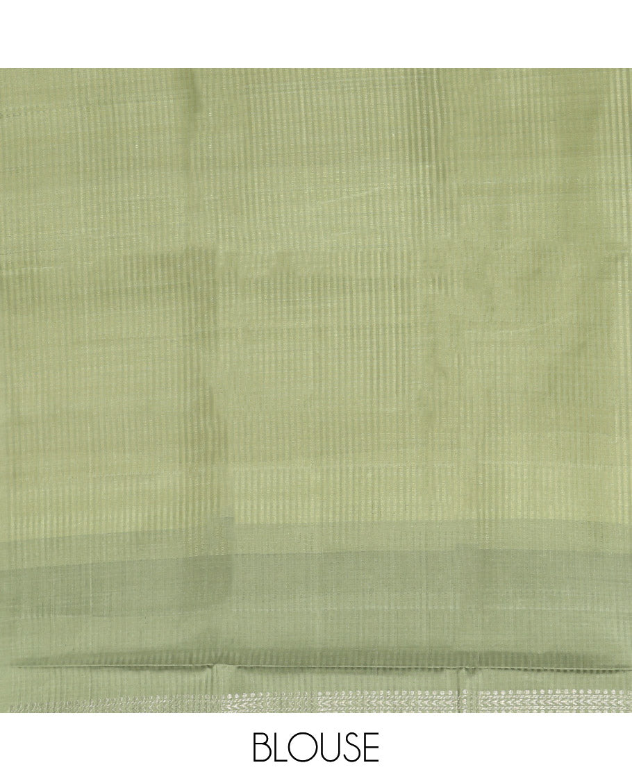 Green Mayuri Soft Silk Saree, Subtly Sparkled with Buttas, a Zari Border, Sparsely Woven Pallu, and a Matching Blouse