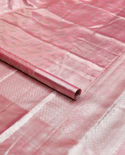 Light pink design kancheepuram tissue silk saree with self border of intricate zari design & geometric design pallu