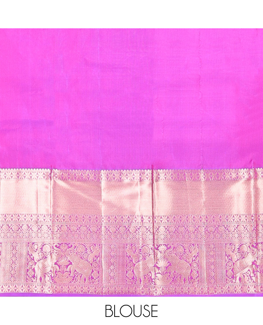 Purple jacquard kancheepuram silk saree with self border of intricate zari design & floral design pallu