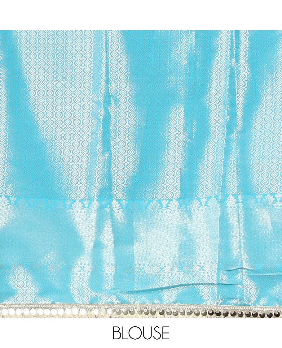 Light blue jacquard tissue saree with self floral zari design border & intricate zari design pallu