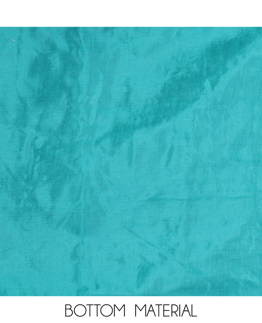 Rama Green Fendi Organza Material Chudidar Fetaures Pom-Pom-Neckline Top, Plain Bottom, and Scallop Embroidered Dupatta