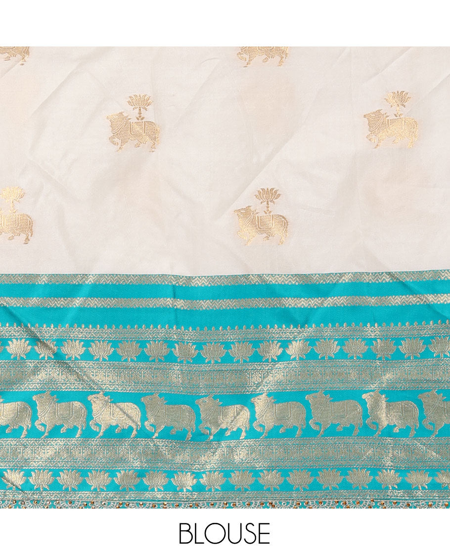 White-Blue Banaras Half-Saree
