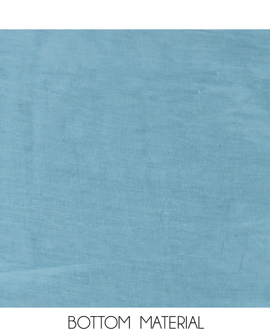 Sea Blue Mul Chanderi Material Chudidar Set, Floral Embroidered Top, Plain Bottom, and Scallop Embroidered Dupatta