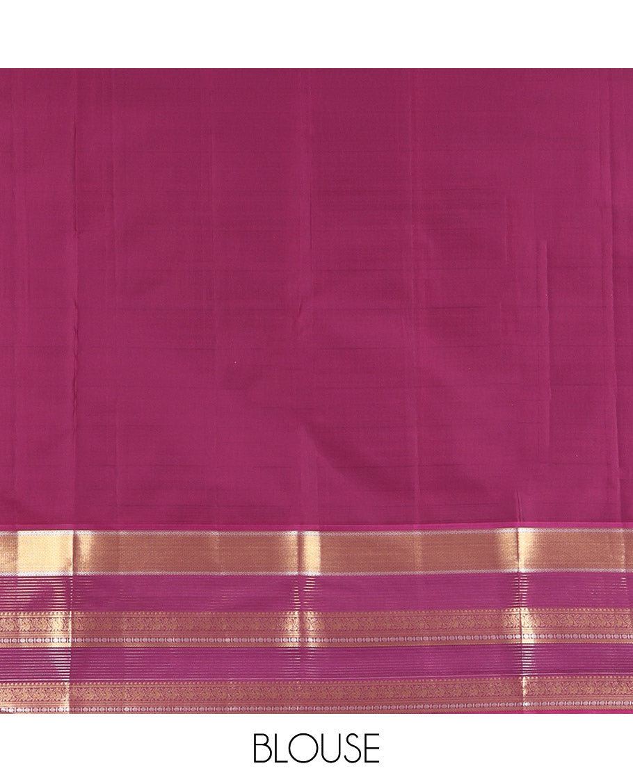 Sandal Vasundhara Lite Silk Mix Saree, Sparsely Woven with Zari Buttas, Complemented by a Contrast Border of Mayil Kann and Mayil Designs, Traditional Zari Pallu, and a Contrast Blouse