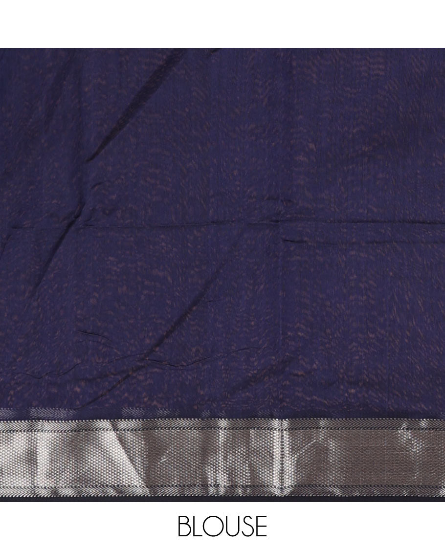 Blue Maheshwari cotton saree with floral buttas, traditional zari border & zari striped pallu