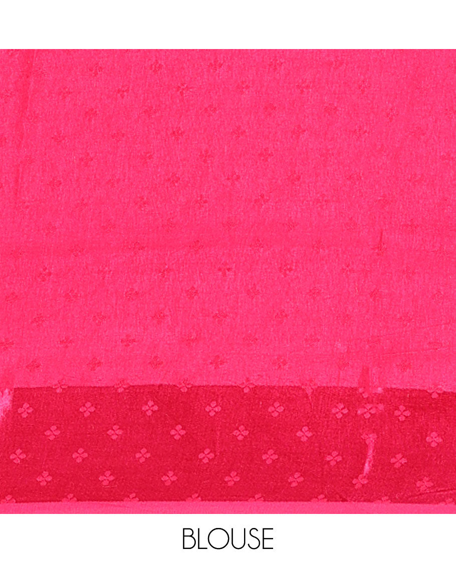Rani pink zari butta dola silk saree with patola style design, temple border & rich pallu along with plain blouse