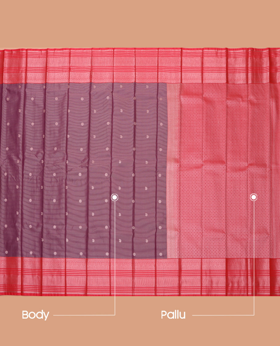 Light Burgundy Budget Silk Saree, Beautified with Zari Buttas and Stripes All Over Its Body, Complemented by Contrast Traditional Zari Designs Woven, Grand Jaal Pallu and Paired with a Contrast Blouse