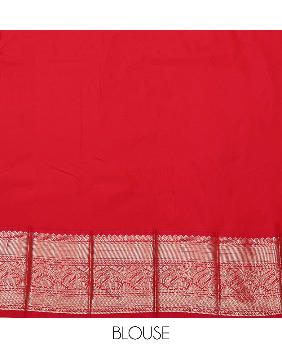Blue Budget Silk Saree, Graced with Zari Buttas, Complemented by Contrast Tradittional Zari Border, Grand Pallu, and a Contrast Blouse