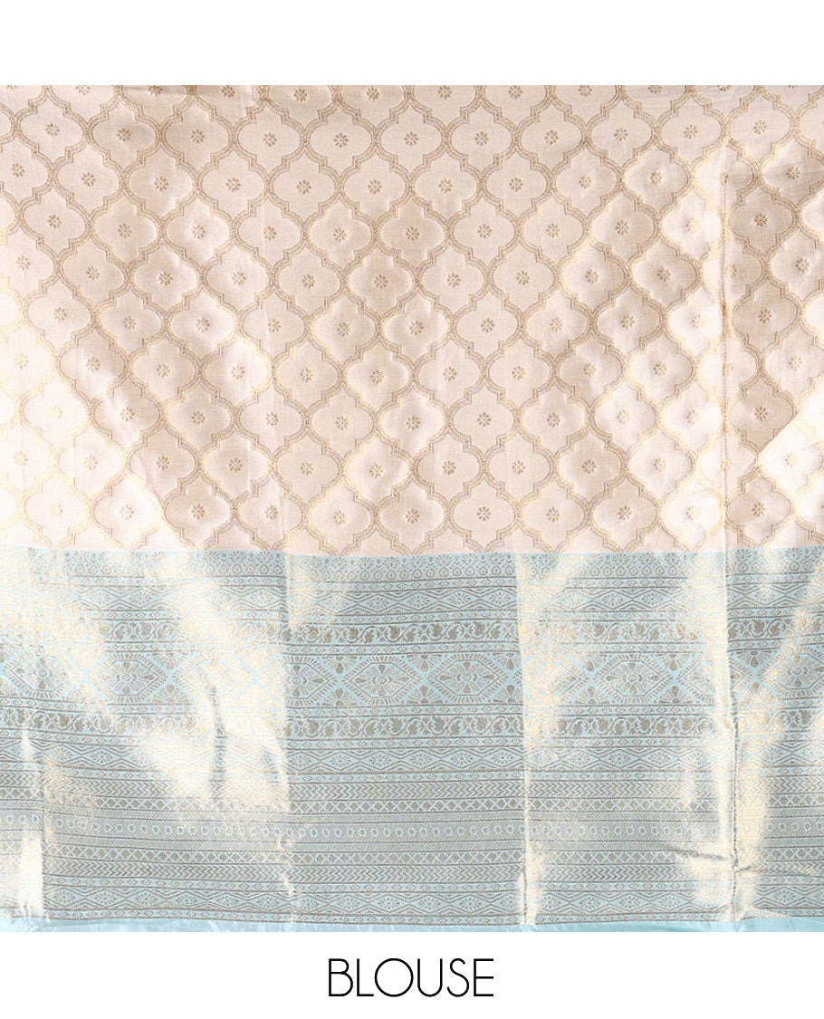 Cream-Sea Blue Semi-Silk Half-Saree