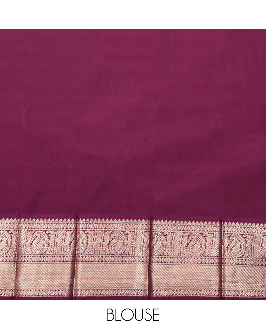 Yellow Budget Silk Saree, Sparsely Threaded with Zari Buttas, Complemented by a Contrast Traditional Zari Border, Grand Pallu, and a Contrast Blouse