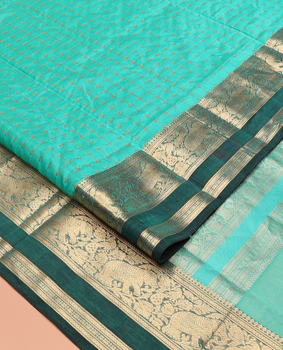 Blue Plus-Shaped Buttas Kuppadam Silk Saree, a Contrast Traditional Double-Pet Border, a Matching Blouse