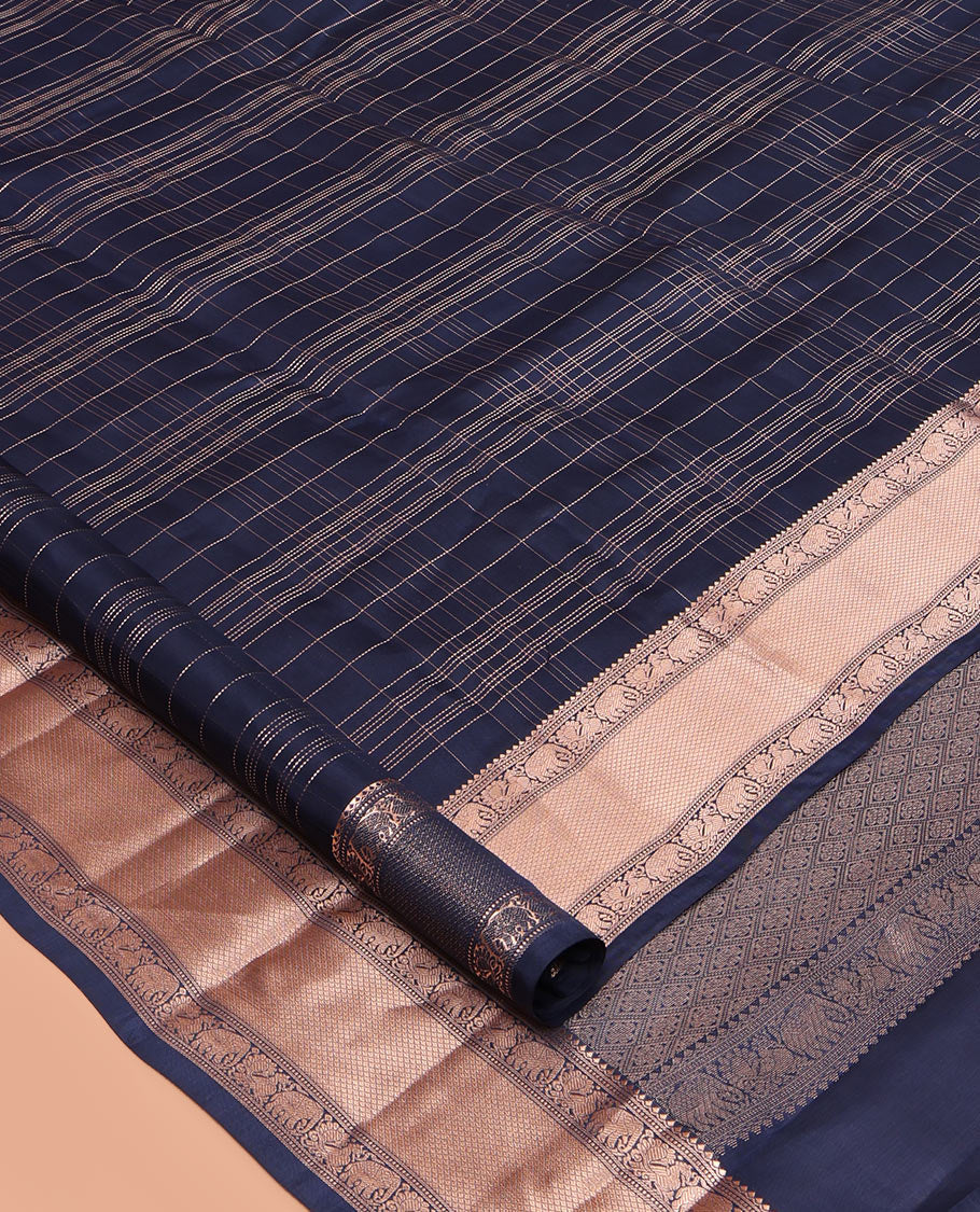Blue Zari Checked Vasundhara Lite Silk Mix Saree, a Zari Mayil-Yaanai Border, Matching Blouse