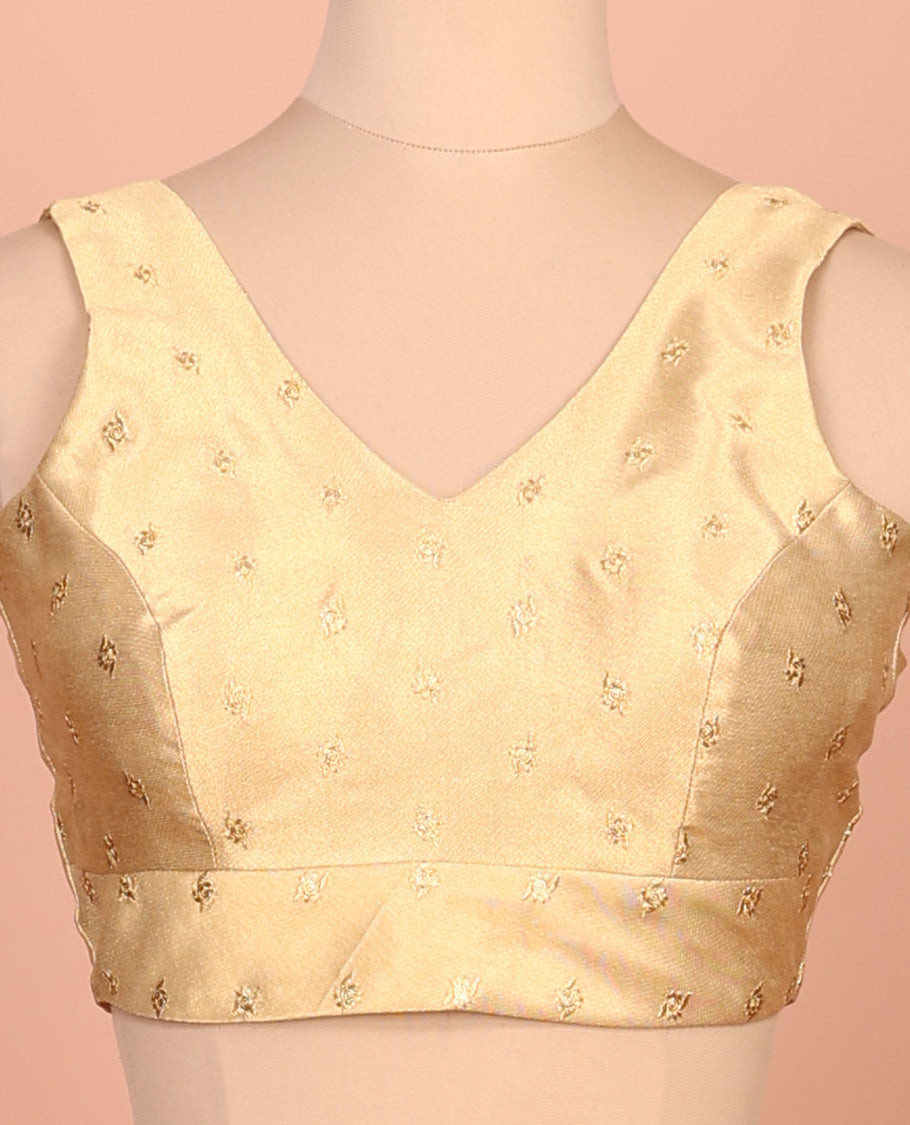 Gold embroidered buttas front-back V-neck sleeveless readymade blouse