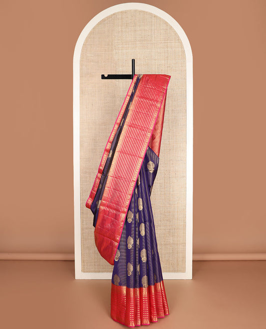 Blue zari buttas vasundhara silk mix saree, contrast jaal pallu & border of muthu, banaras, kathir & yaanai designs